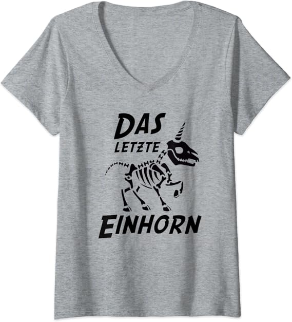 Damen Das letzte Einhorn Skelett TShirt mit VAusschnitt Amazon.de Fashion
